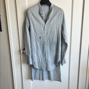 Light Blue Long-Sleeve Mandarin Collar silk blouses